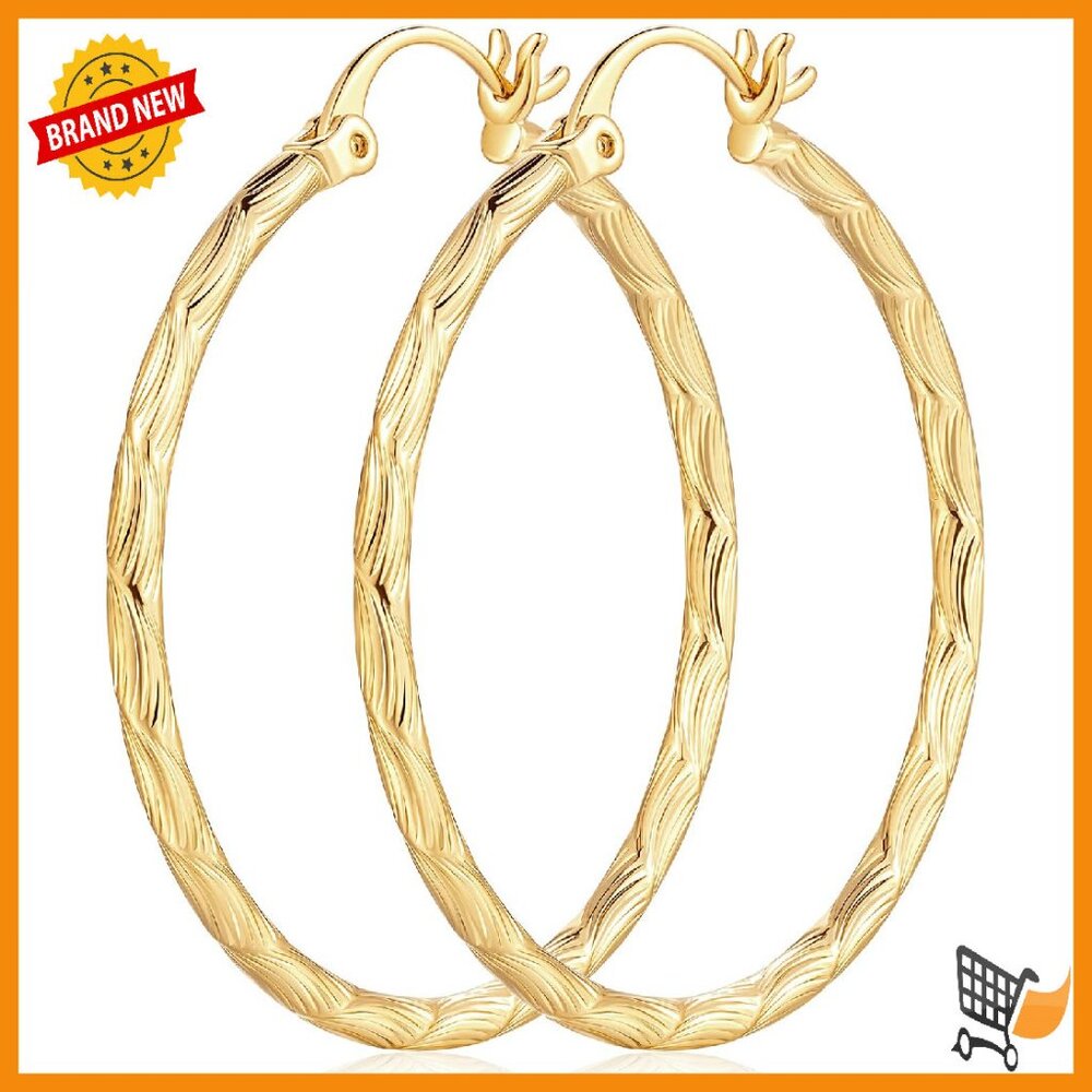 Large 14k Gold Hoop Earrings 35mm Hypoallergenic Clip-Top Clasp